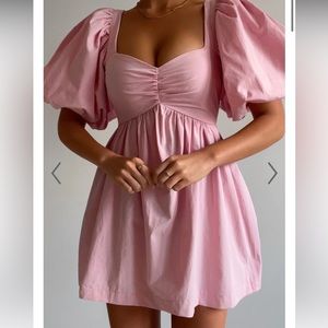 VASHTI MINI DRESS - PUFF SLEEVE SWEETHEART DRESS IN LIGHT PINK